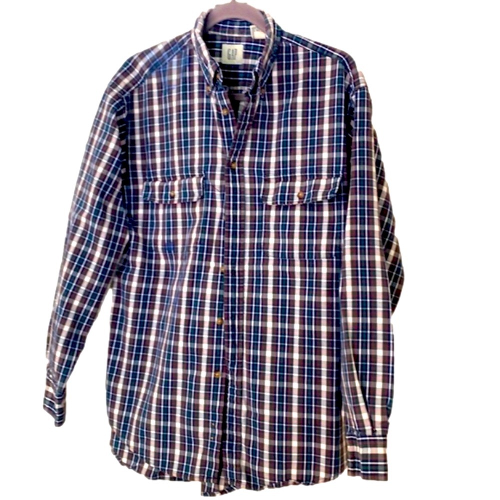 Gap Y2K Plaid Button Down Medium Circa 1990s Gap Oversized Button Collar
